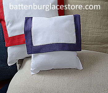 Envelope Pillow.Baby Size 8 in. White with Imperial Purple Trim.
